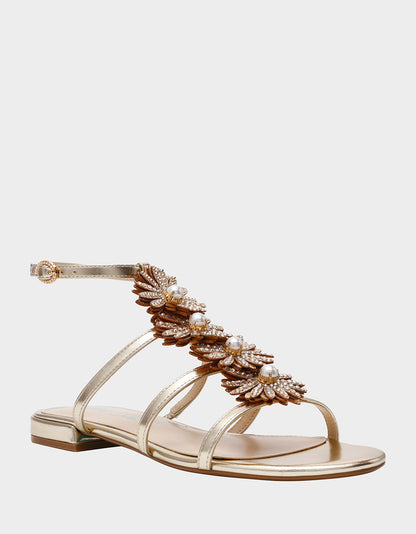 JOYCE GOLD Women's Strappy Rhinestone Embellished Sandal | Betsey Johnson Classic