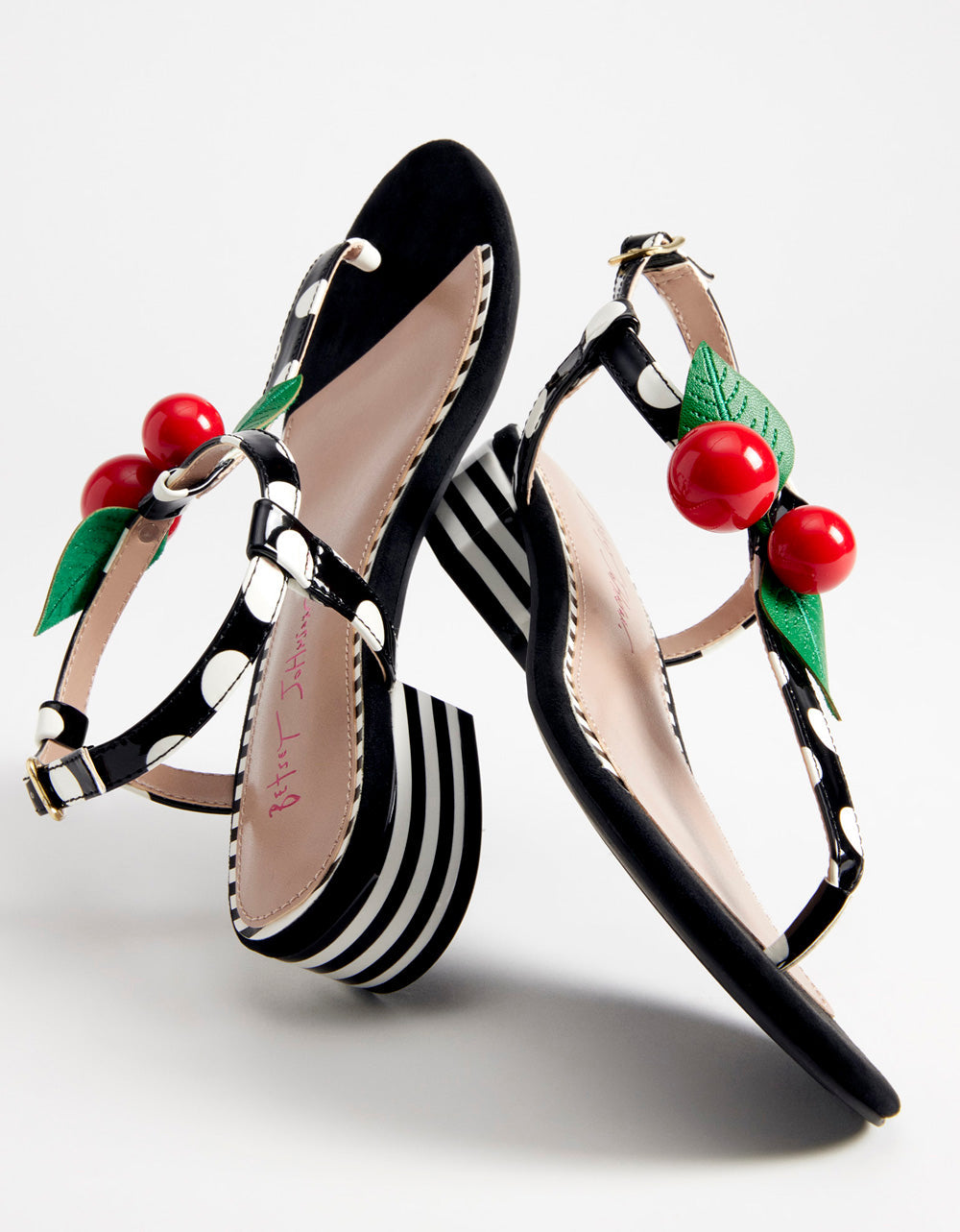 ASBURY BLACK WHITE MULTI Cherry Sandals | Betsey Johnson Trusted