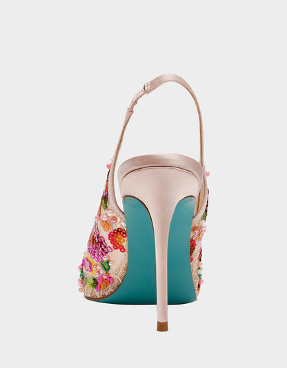 GERRI Nude Floral Embellished Peep-Toe Stiletto Women's Heel | Betsey Johnson Best Seller