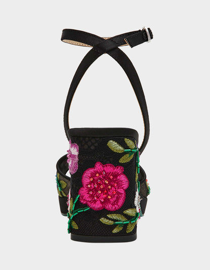 KENNI BLACK MULTI FLORAL Platform Block Heel Floral Print Mesh Women's Sandal | Betsey Johnson Featured
