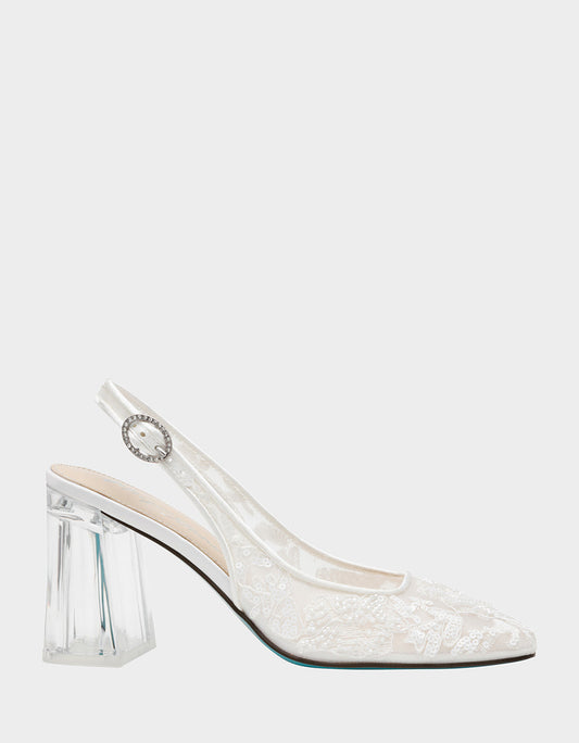 NINAH IVORY Square-Toe Slingback Mesh Block Heels | Betsey Johnson Recommended
